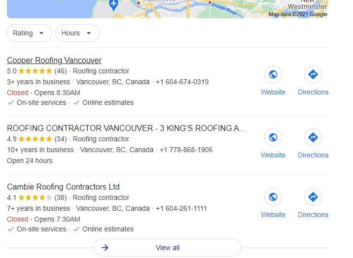 Roofing in Vancouver search result