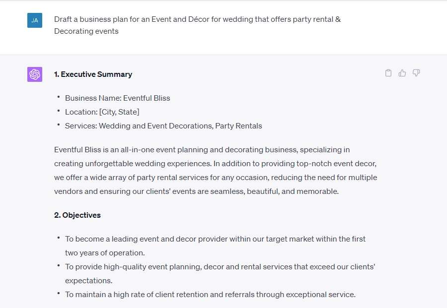 Draft a business plan for a 