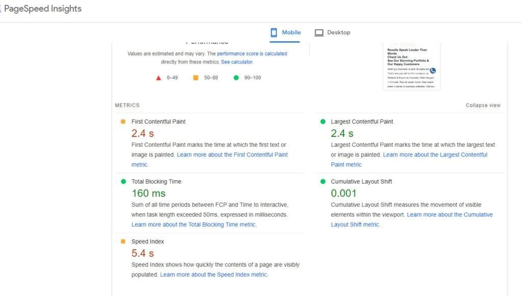 google page LPC result