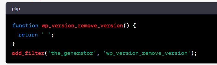function wp_version_remove_version() {  return ' ';}add_filter('the_generator', 'wp_version_remove_version');