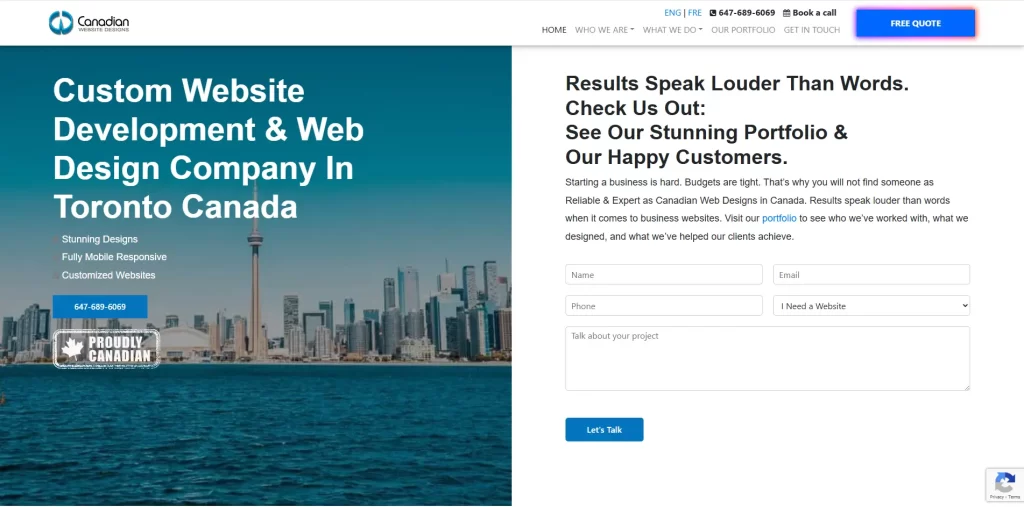 website screenshot of canadian web designs